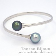 Rhodiated Sterling Silver Bracelet and 2 Tahitian Pearls Round C 11.8 mm