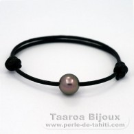 Leather Bracelet and 1 Tahitian Pearl Round C 10.8 mm