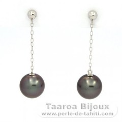 14K solid Gold Earrings and 2 Tahitian Pearls Round B 8 and 8.1 mm