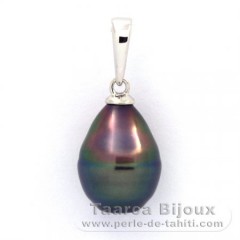 Rhodiated Sterling Silver Pendant and 1 Tahitian Pearl Ringed B 9.2 mm