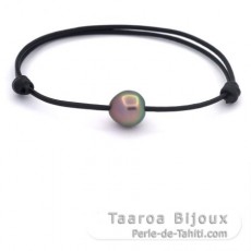 Leather Bracelet and 1 Tahitian Pearl Semi-Baroque A/B 10.8 mm