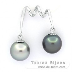 Rhodiated Sterling Silver Pendant and 2 Tahitian Pearls Near-Round B/C 10.1 and 10.4 mm