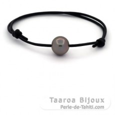 Leather Bracelet and 1 Tahitian Pearl Round C 12.6 mm
