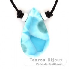 Leather Necklace and 1 Larimar - 34 x 20 x 9 mm - 10.8 gr