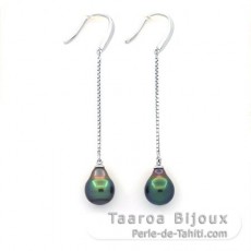 Rhodiated Sterling Silver Earrings and 2 Tahitian Pearls Semi-Baroque 1A and 1B 8.9 mm