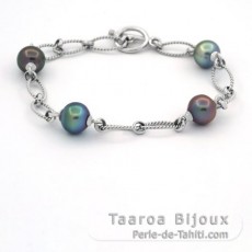 Rhodiated Sterling Silver Bracelet and 4 Tahitian Pearls Semi-Baroque B from 8.6 to 8.8 mm