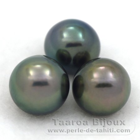 Lot of 3 Tahitian Pearls Semi-Round C from 9.4 to 9.7 mm