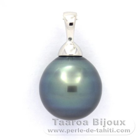 Rhodiated Sterling Silver Pendant and 1 Tahitian Pearl Ringed C 11.7 mm