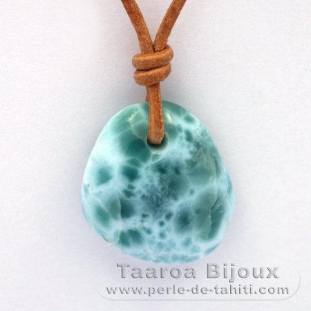Leather Necklace and 1 Larimar - 23.1 x 20 x 8.2 mm - 5.7 gr