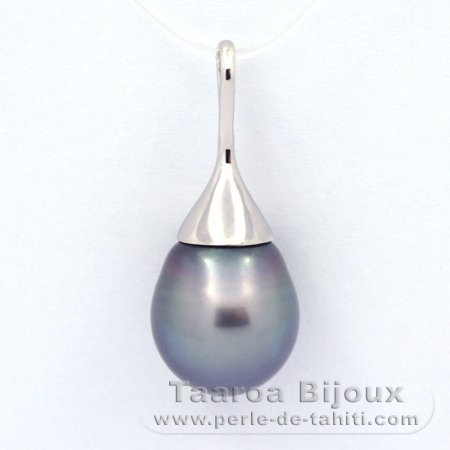 Rhodiated Sterling Silver Pendant and 1 Tahitian Pearl Semi-Baroque C 12.6 mm