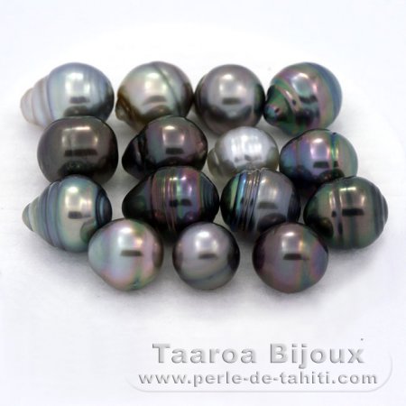 Lot of 15 Tahitian Pearls Ringed C from 8 to 9.9 mm