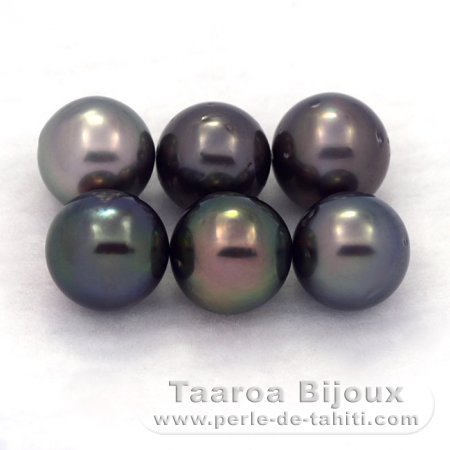 Lot of 6 Tahitian Pearls Round D from 8.1 to 8.4 mm