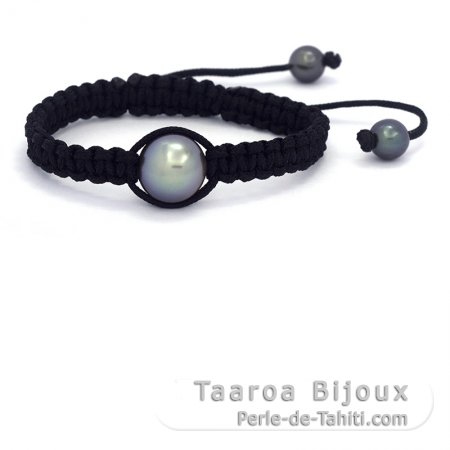 Nylon Bracelet and 1 Tahitian Pearl Near-Round C 12.2 mm + 2 Near-Round C/D 7.5 mm