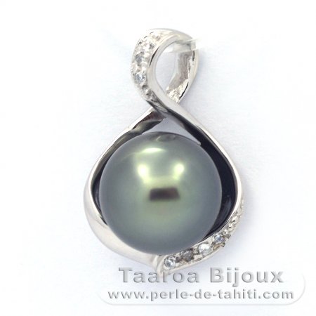 Rhodiated Sterling Silver Pendant and 1 Tahitian Pearl Semi-Baroque B 10.8 mm