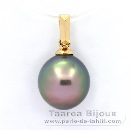 18K solid Gold Pendant and 1 Tahitian Pearl Semi-Baroque B 9.6 mm