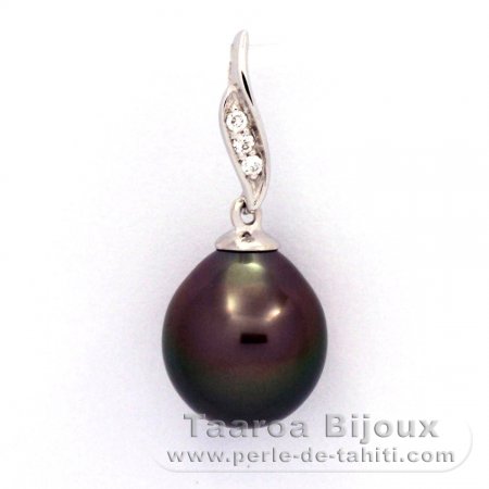 Rhodiated Sterling Silver Pendant and 1 Tahitian Pearl Semi-Baroque B 9.4 mm