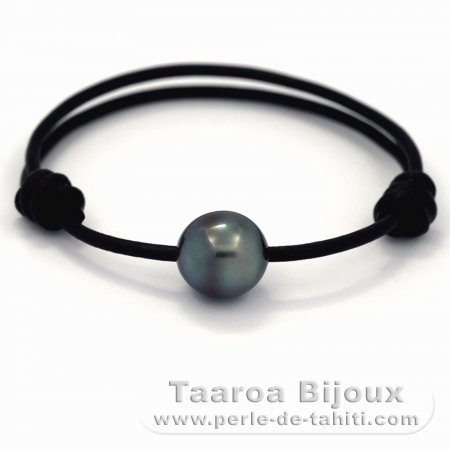 Leather Bracelet and 1 Tahitian Pearl Semi-Baroque C 11.6 mm