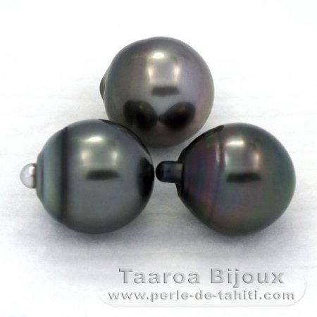 Lot of 3 Tahitian Pearls Semi-Baroque C from 12.7 to 12.9 mm