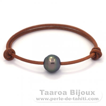 Leather Bracelet and 1 Tahitian Pearl Semi-Baroque C 11.9 mm