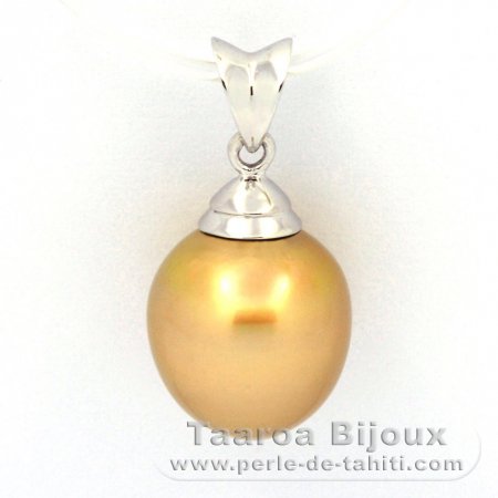 Rhodiated Sterling Silver Pendant and 1 Australian Pearl Semi-Baroque C 10.7 mm