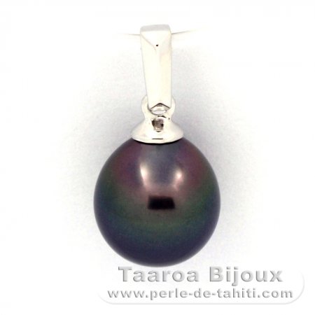 18K Solid White Gold Pendant and 1 Tahitian Pearl Semi-Baroque B 8.3 mm