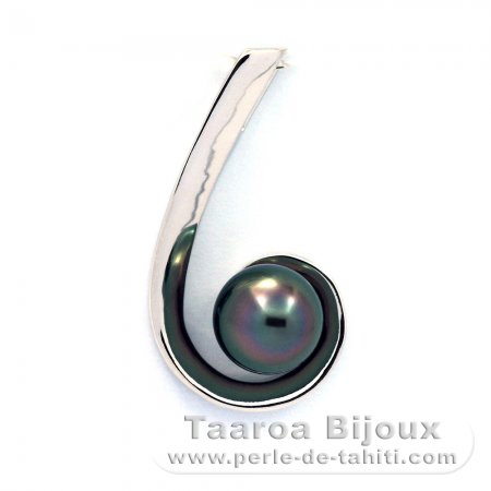 Rhodiated Sterling Silver Pendant and 1 Tahitian Pearl Near-Round C 8.4 mm