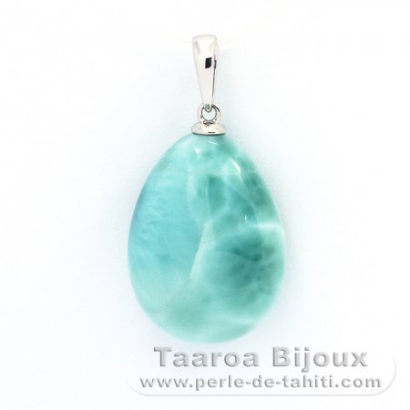 Rhodiated Sterling Silver Pendant and 1 Larimar - 20 x 15 x 8 mm - 4.3 gr
