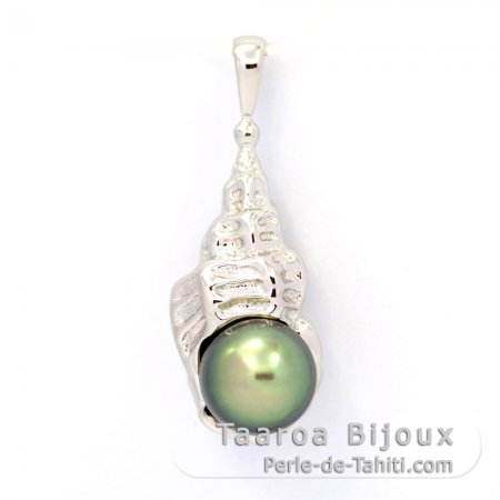 Rhodiated Sterling Silver Pendant and 1 Tahitian Pearl Semi-Baroque C+ 8.7 mm