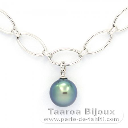 Rhodiated Sterling Silver Bracelet and 1 Tahitian Pearl Semi-Baroque B+ 9.4 mm