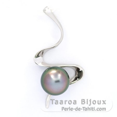 Rhodiated Sterling Silver Pendant and 1 Tahitian Pearl Semi-Baroque B 9.3 mm