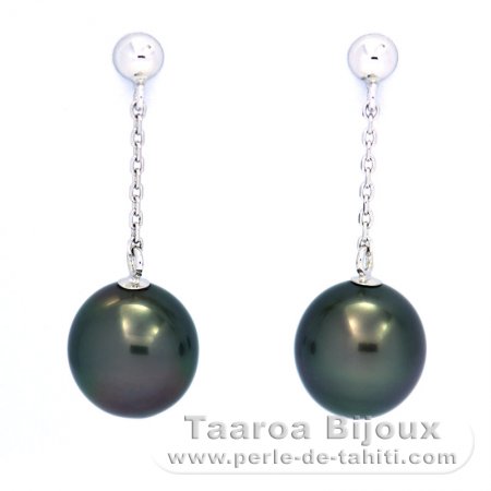 14K White Gold Earrings and 2 Tahitian Pearls Semi-Baroque A & B 8.2 mm