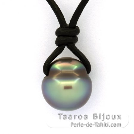 Leather Necklace and 1 Tahitian Pearl Ringed C 11.8 mm