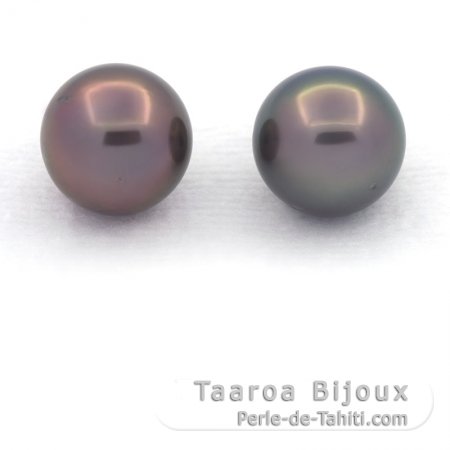 Lot of 2 Tahitian Pearls Round C 10.4 and 10.5 mm