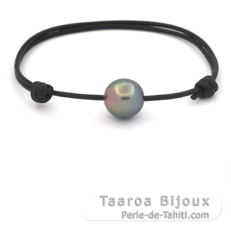 Leather Bracelet and 1 Tahitian Pearl Semi-Baroque C 11.6 mm