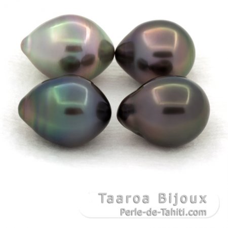 Lot of 4 Tahitian Pearls Semi-Baroque B/C from 9.6 to 9.9 mm