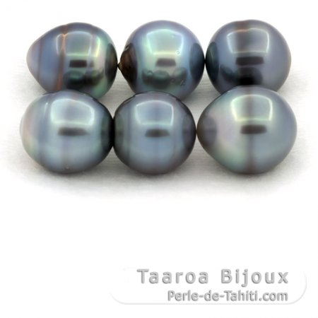Lot of 6 Tahitian Pearls Ringed C from 12.5  13.1 mm