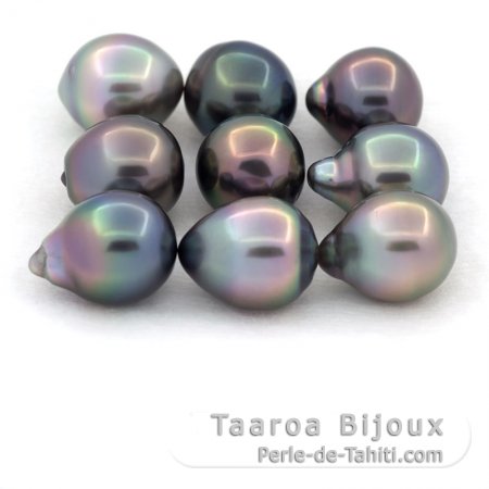 Lot of 9 Tahitian Pearls Semi-Baroque B from 9.5 to 9.7 mm