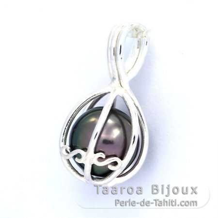 Pearl Cage Pendant, Pearl Pendant Necklace, Sterling Silver Pearl Pendant  (12mm)