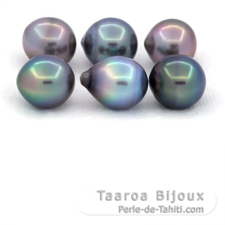 Lot of 6 Tahitian Pearls Semi-Baroque C from 10 to 10.4 mm