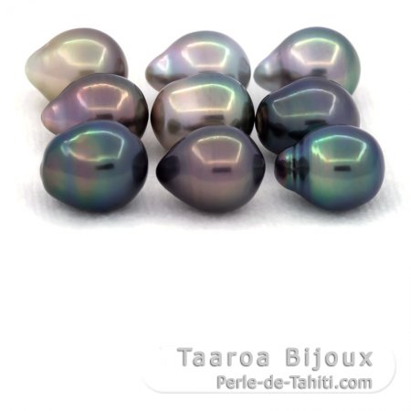 Lot of 9 Tahitian Pearls Semi-Baroque C from 8.5 to 8.9 mm