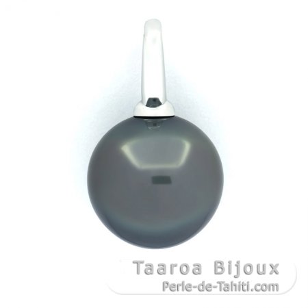 18K solid White Gold Pendant and 1 Tahitian Pearl Round B 14.1 mm