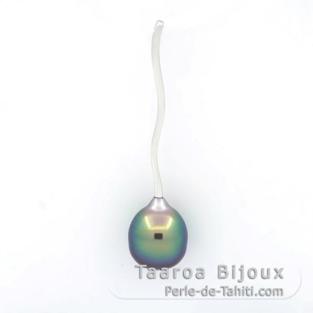 Rhodiated Sterling Silver Pendant and 1 Tahitian Pearl Ringed B+ 9.4 mm