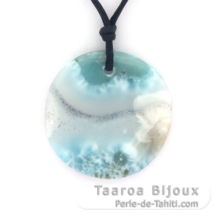 Cotton Necklace and 1 Larimar - Diameter = 29 mm - 5.1 gr