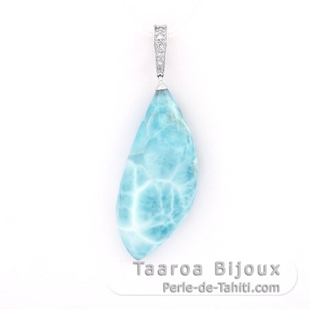 Rhodiated Sterling Silver Clip Pendant and 1 Larimar - 38 x 17 x 9 mm - 9 gr