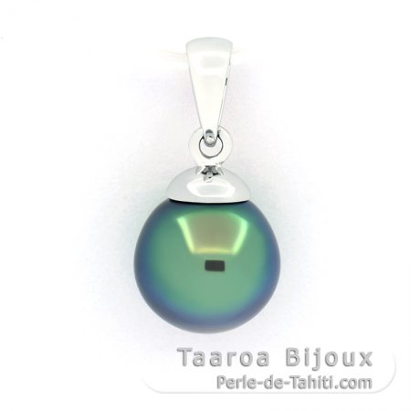 18K solid White Gold Pendant and 1 Tahitian Pearl Near Round B+ 8.7 mm