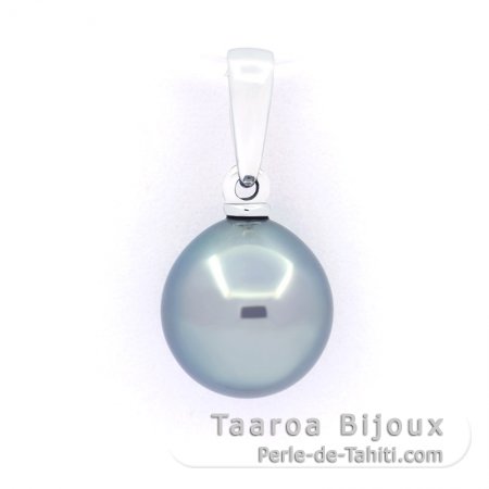 18K Solid White Gold Pendant and 1 Tahitian Pearl Semi-Baroque B 9.2 mm