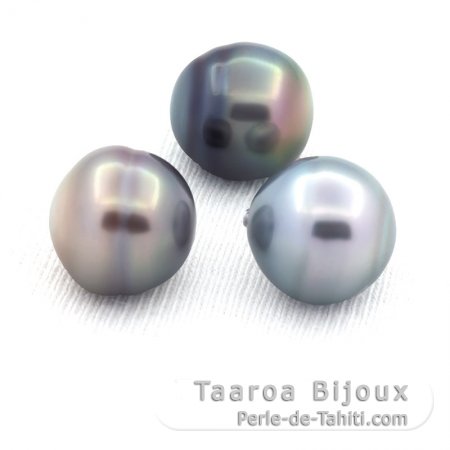 Lot of 3 Tahitian Pearls Ringed C from 11.5 to 11.7 mm