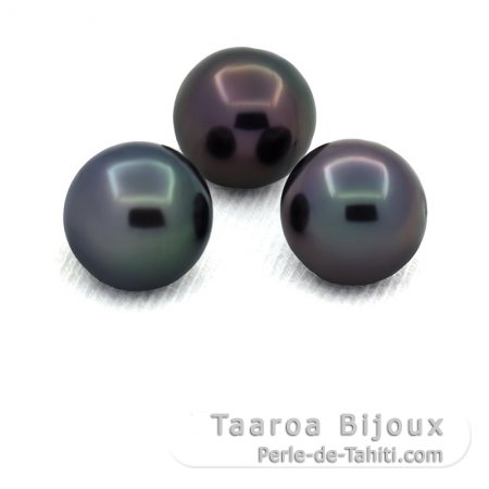 Lot of 3 Tahitian Pearls Round C from 18 to 8.1 mm