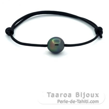 Leather Bracelet and 1 Tahitian Pearl Semi-Baroque B/C 11.1 mm