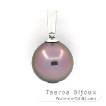 Rhodiated Sterling Silver Pendant and 1 Tahitian Pearl Semi-Baroque B/C 9.1 mm